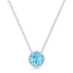 0.61ct Blue Topaz 16"Pendant Necklace in 14K White Gold