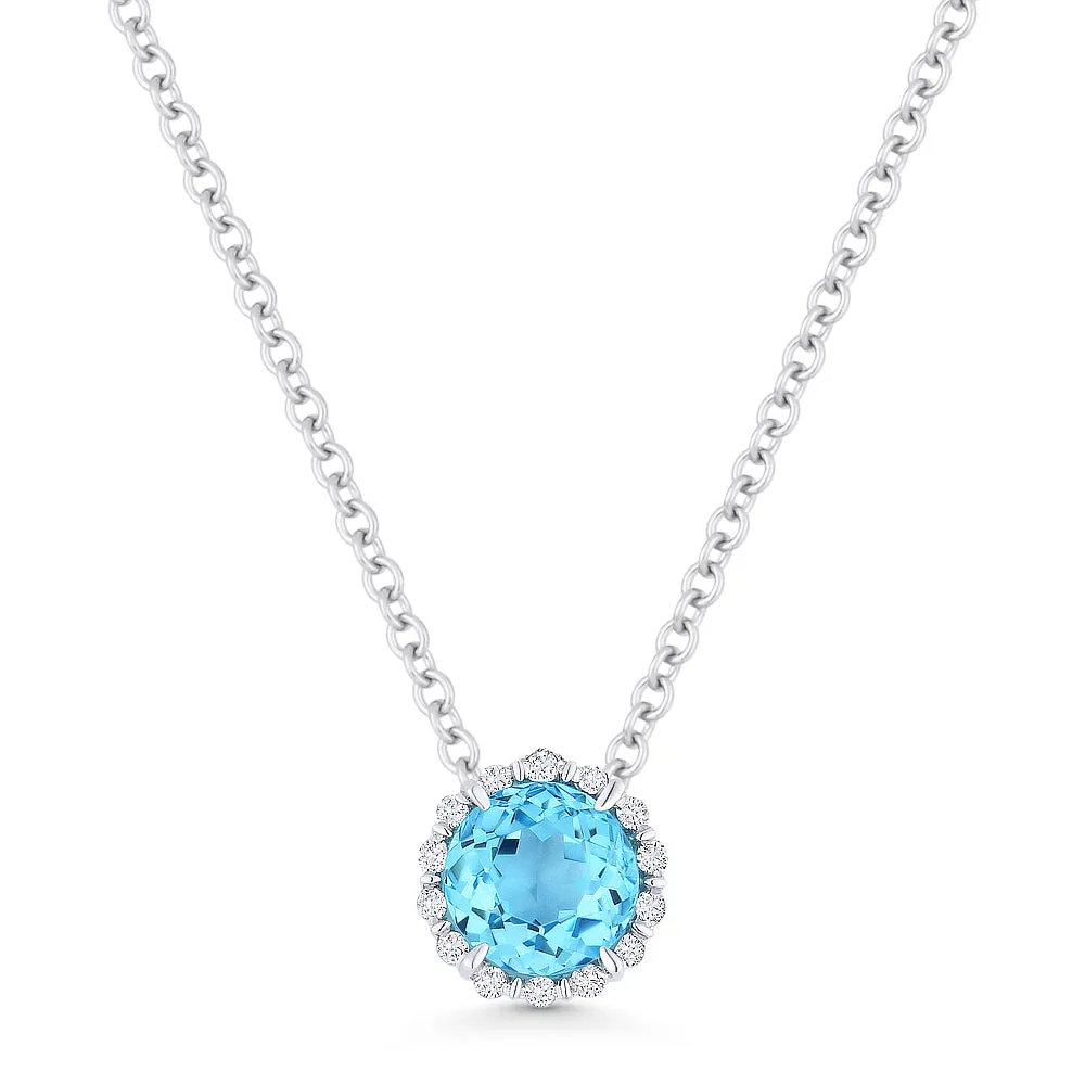 0.61ct Blue Topaz 16"Pendant Necklace in 14K White Gold