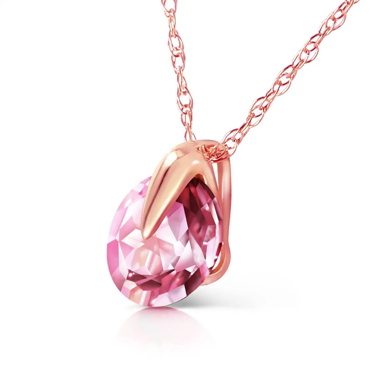 1 Carat 14K Solid Rose Gold Sundisk Pink Topaz Necklace