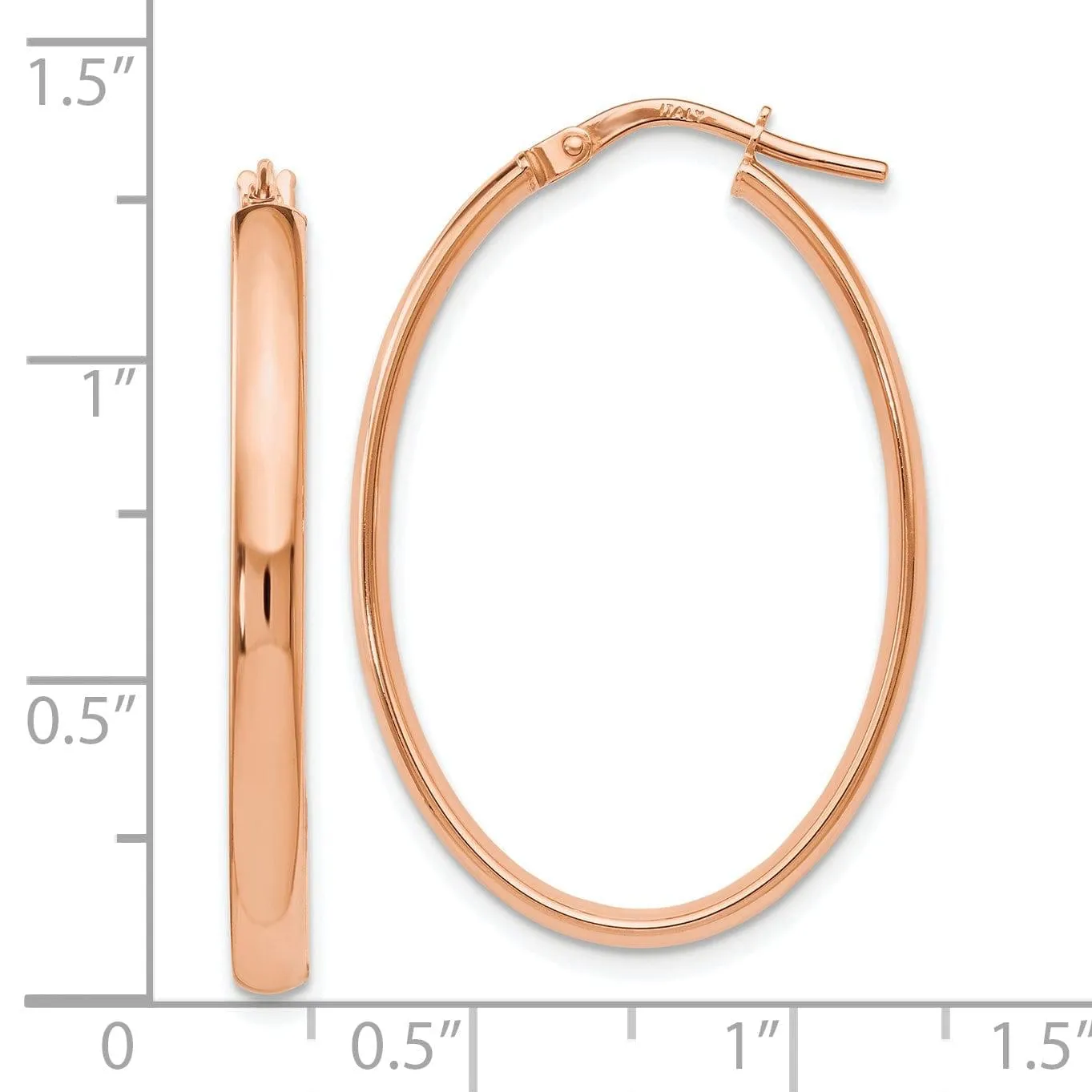 10k Rose Gold Polished Finish Oval Hoop Earrings