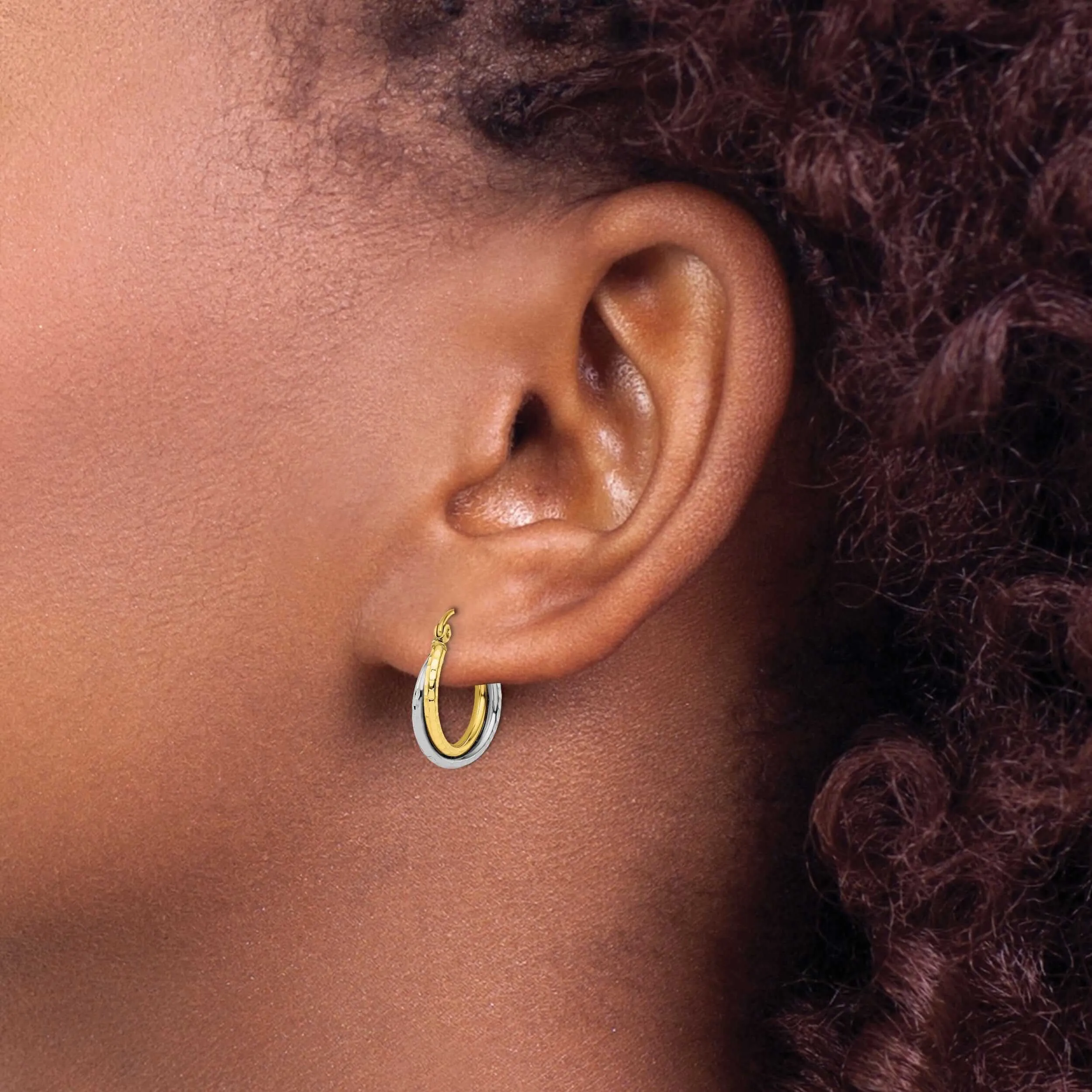 10kt Two Tone Gold D.C Hinged Hoop Earrings