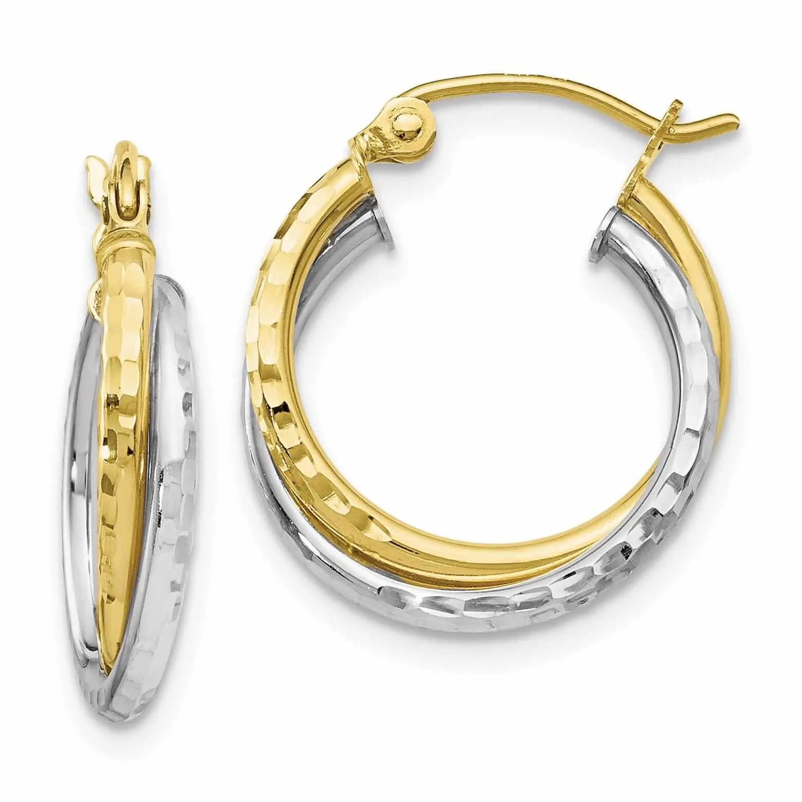 10kt Two Tone Gold D.C Hinged Hoop Earrings