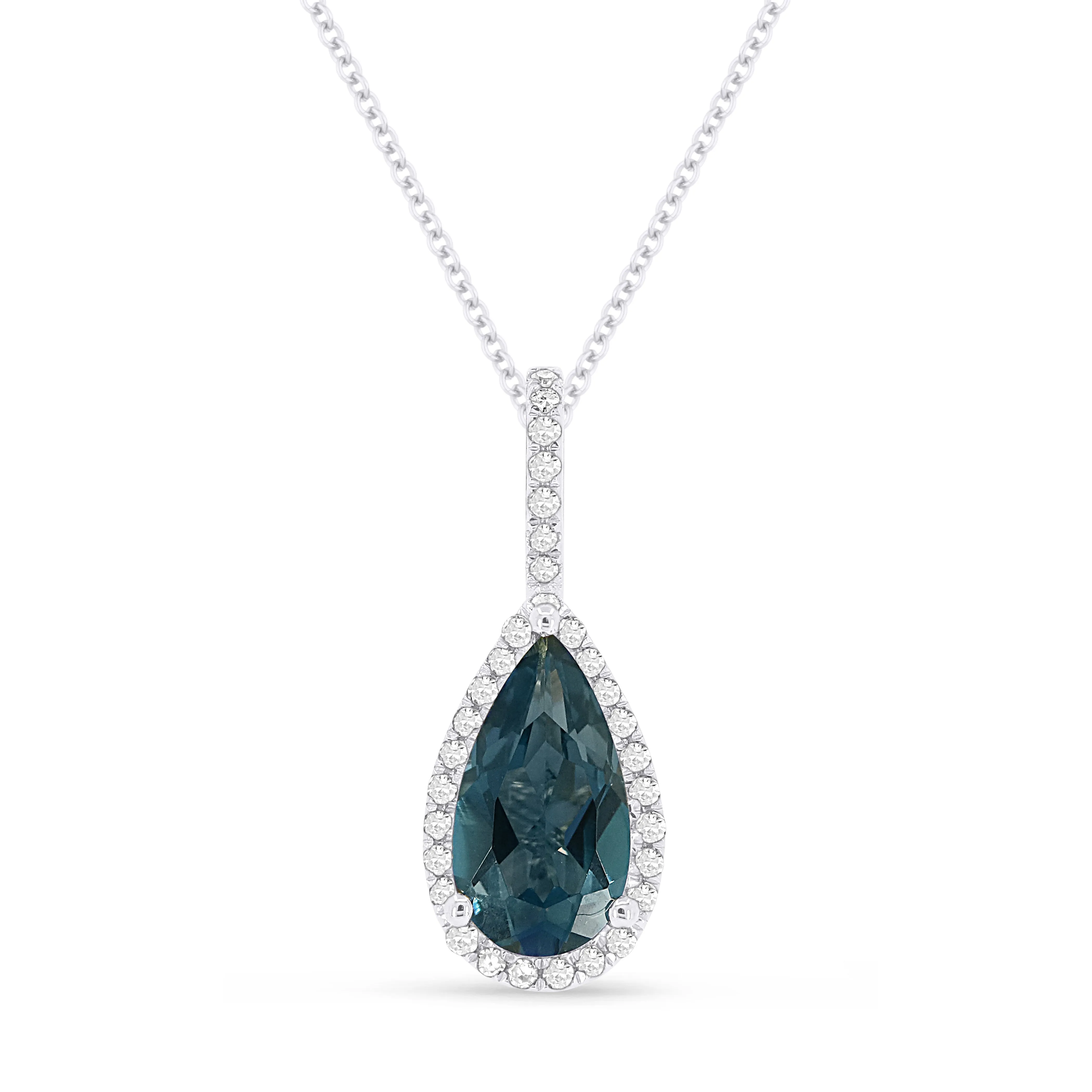 1.15ct London Blue Topaz 16"Pendant Necklace in 14K White Gold