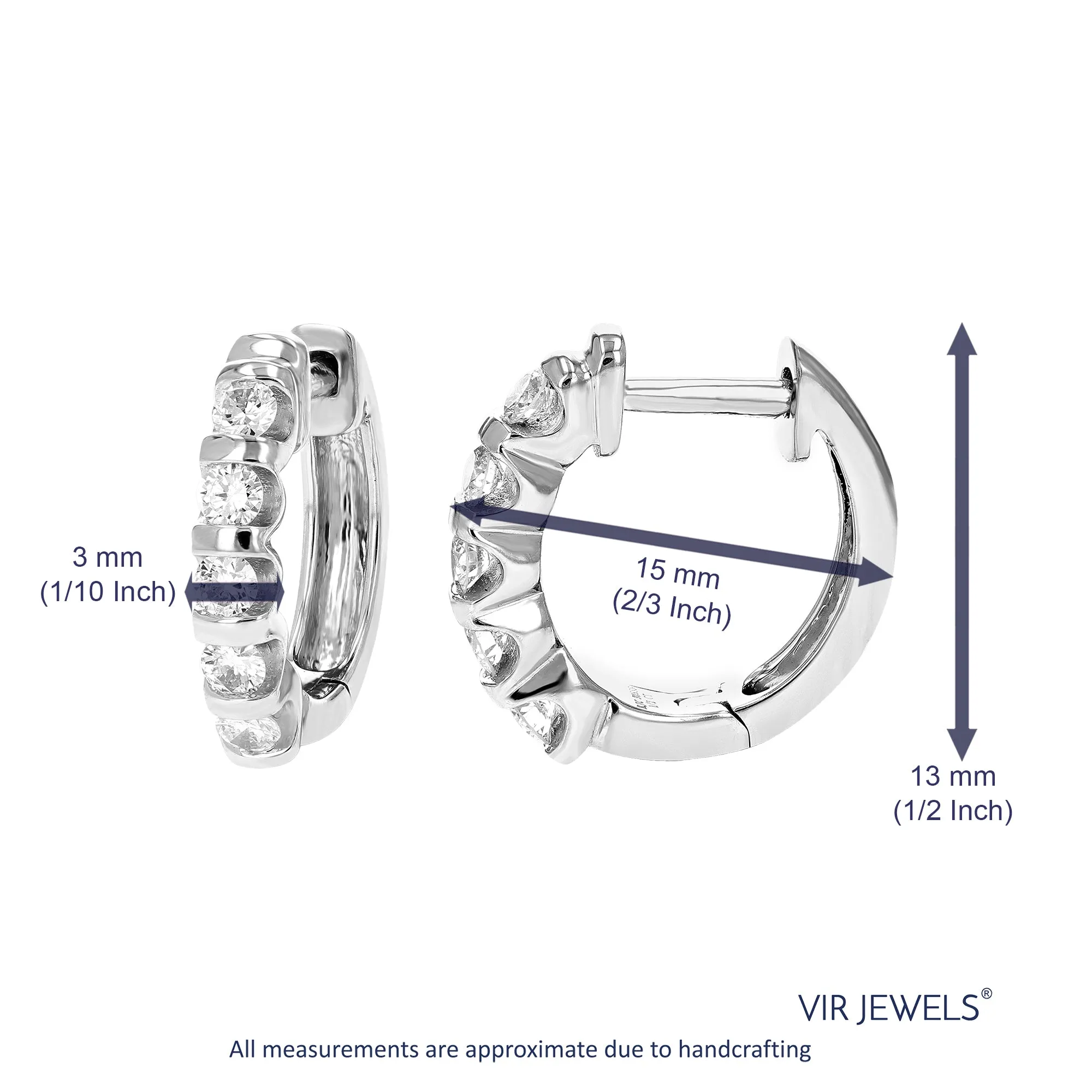 1/2 cttw Round Lab Grown Diamond Hoop Earrings .925 Sterling Silver Channel Set 2/3 Inch