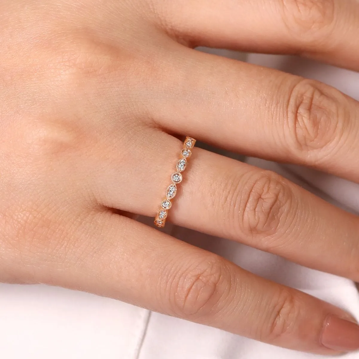 14K Rose Gold Marquise and Round Station Diamond Ring - LR5701K45JJ