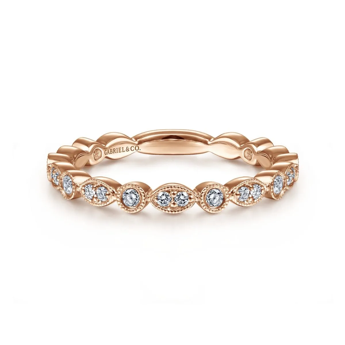 14K Rose Gold Marquise and Round Station Diamond Ring - LR5701K45JJ