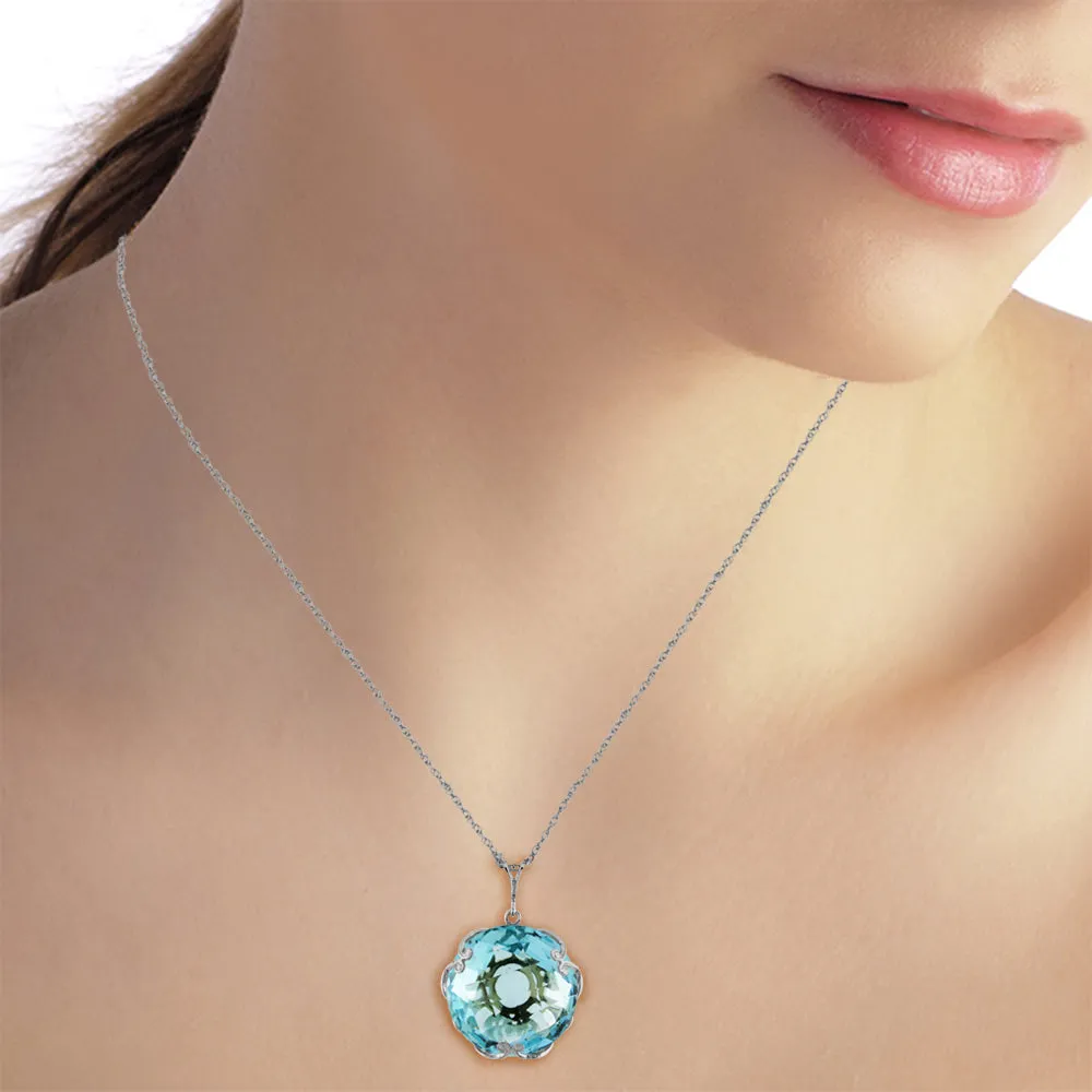 14K Solid White Gold Necklace Round Blue Topaz Gemstone