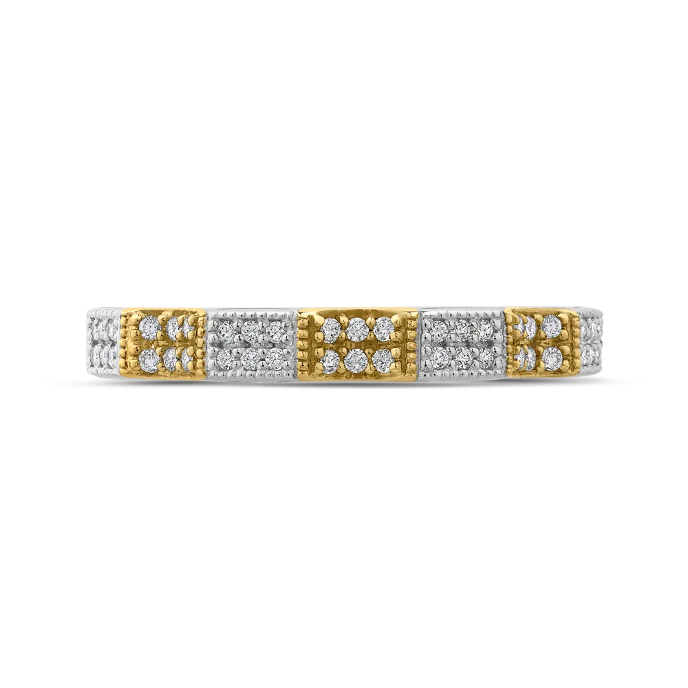 14K Two Tone Gold Round Diamond Half Eternity Wedding Band