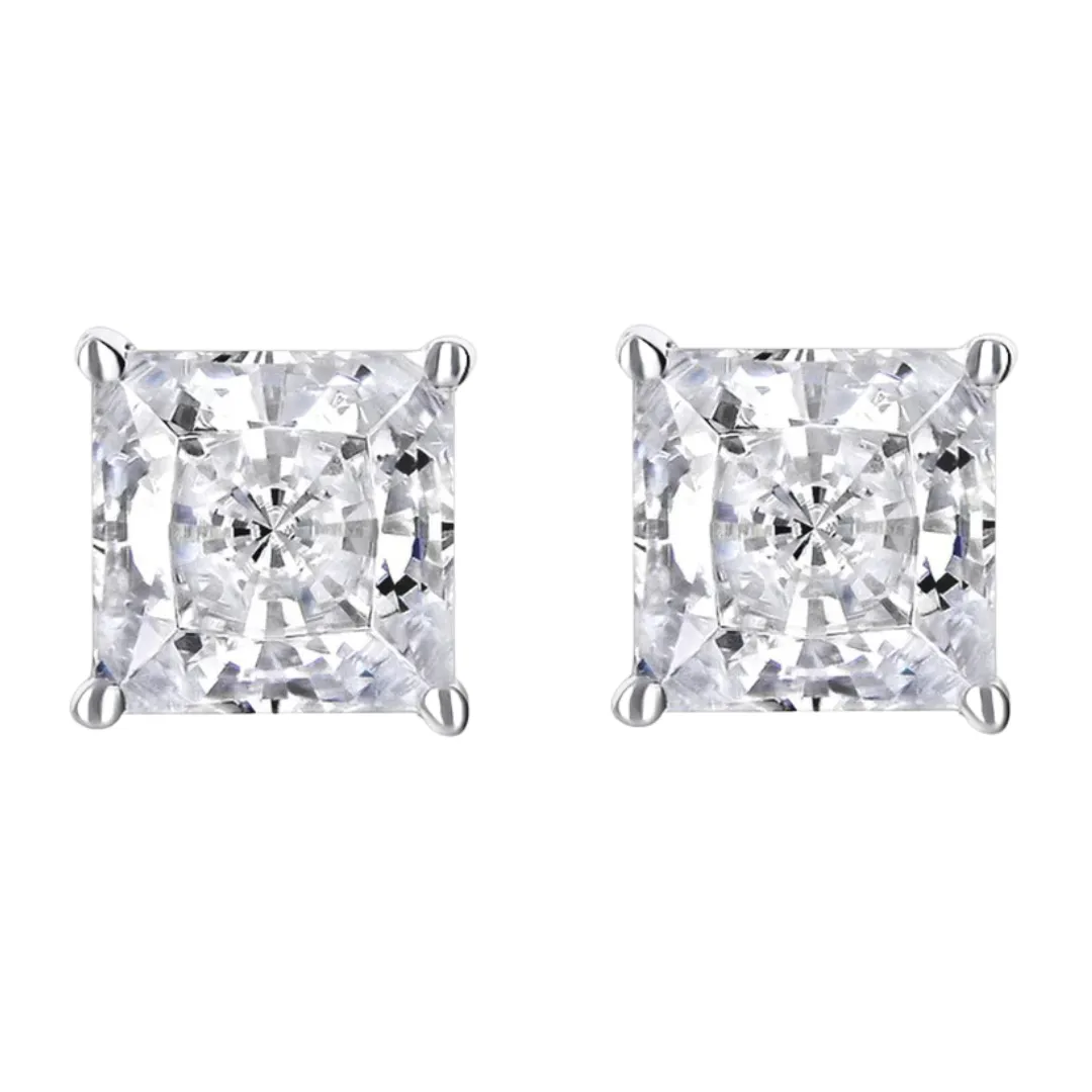 14k White And Rose Gold 1/4 Carat Solitaire Created Diamond 2 Pair Princess Stud Earrings