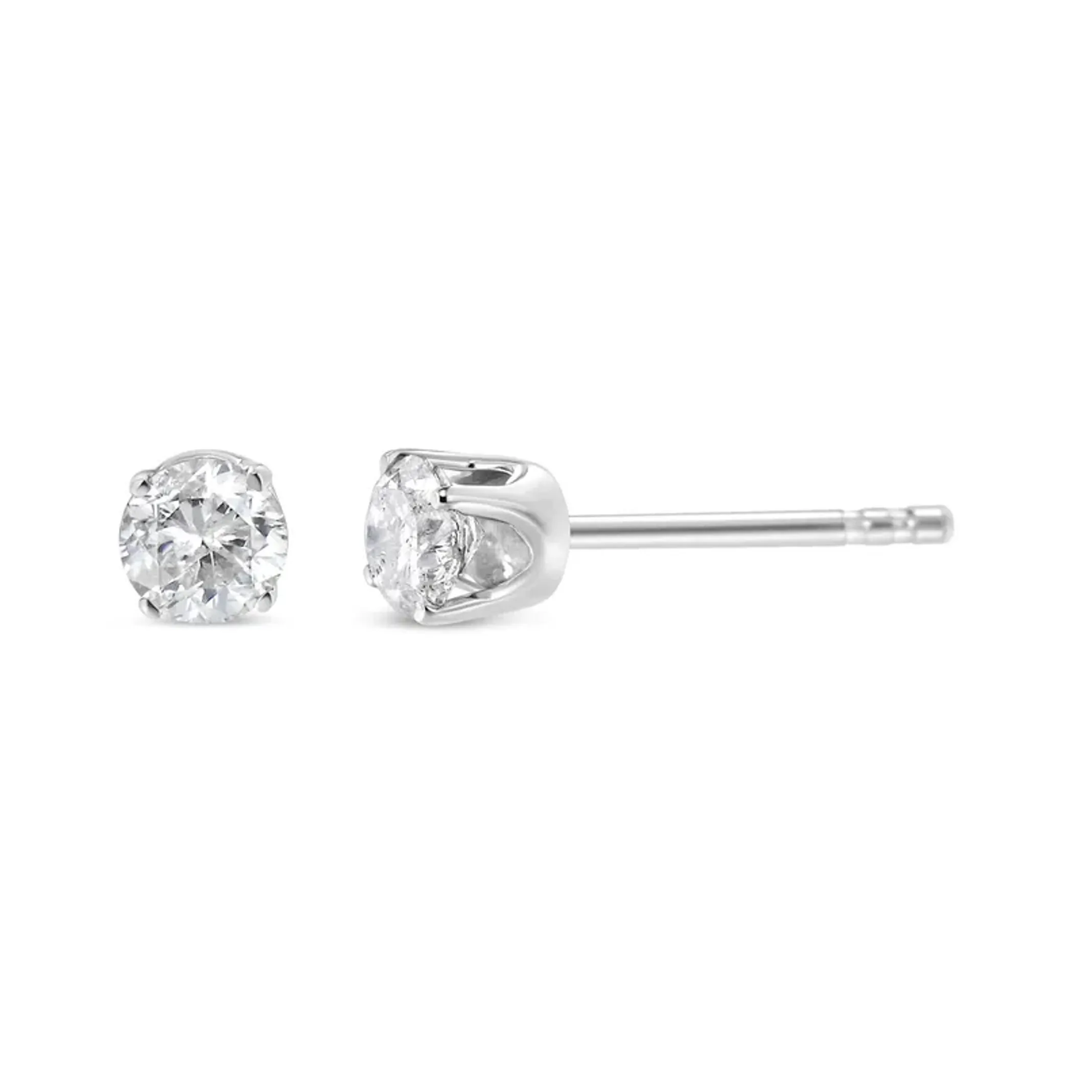 14K White Gold 1/4 Cttw Round Brilliant-Cut Diamond Classic 4-Prong Stud Earrings (L-M Color, I1-I2 Clarity)