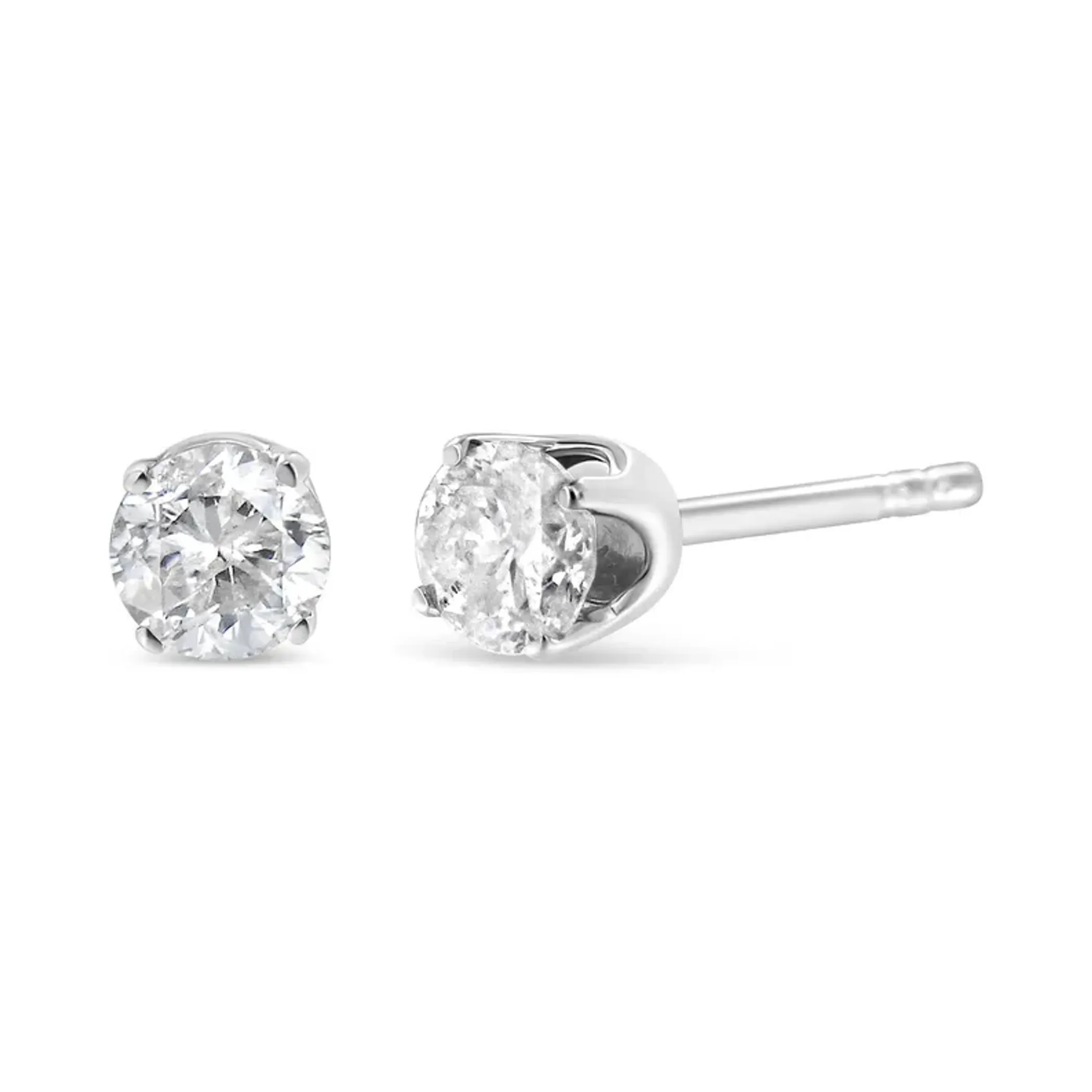 14K White Gold 1/4 Cttw Round Brilliant-Cut Diamond Classic 4-Prong Stud Earrings (L-M Color, I1-I2 Clarity)