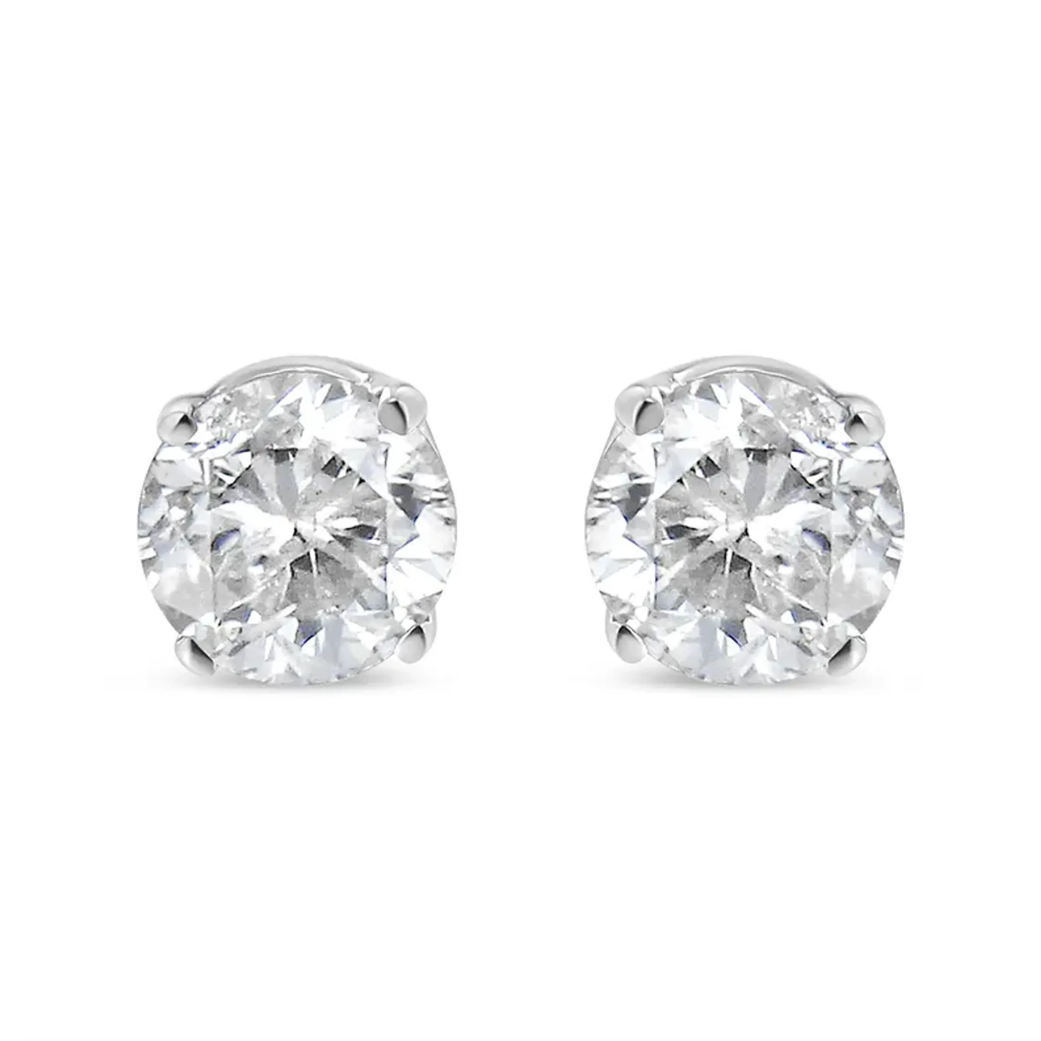 14K White Gold 1/4 Cttw Round Brilliant-Cut Diamond Classic 4-Prong Stud Earrings (L-M Color, I1-I2 Clarity)