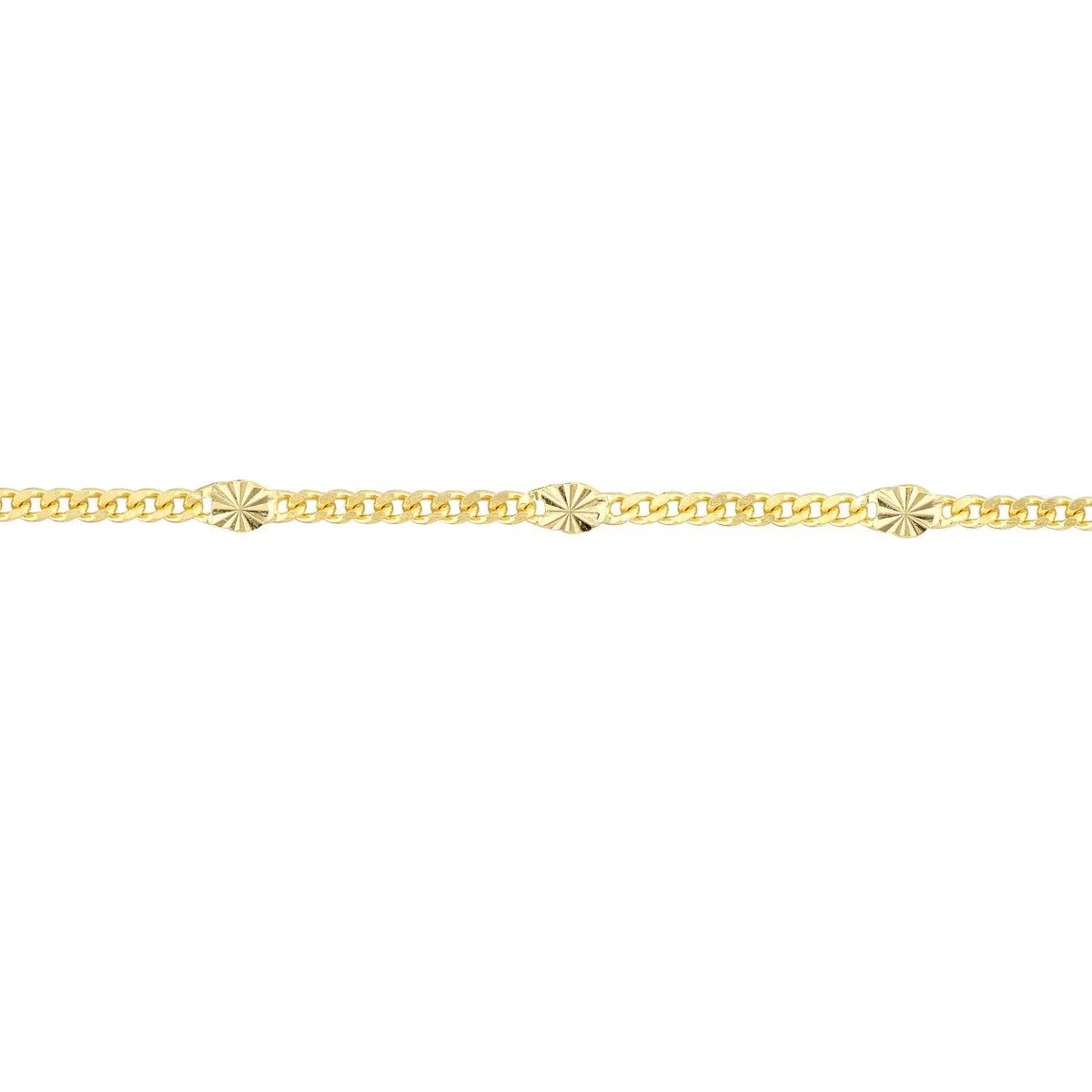 14K Yellow Gold Diamond Cut Stations on Curb Chain Adjustable Anklet