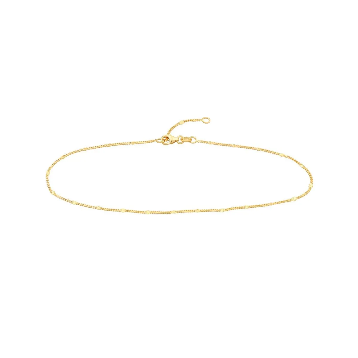 14K Yellow Gold Diamond Cut Stations on Curb Chain Adjustable Anklet