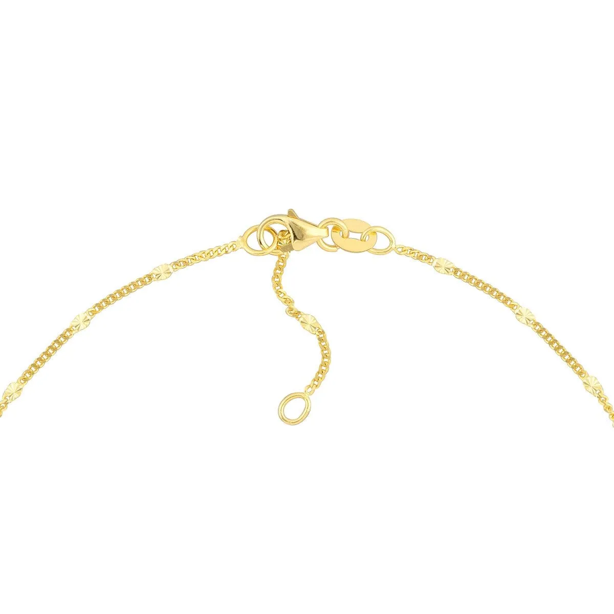 14K Yellow Gold Diamond Cut Stations on Curb Chain Adjustable Anklet