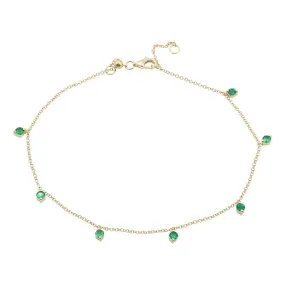 14k Yellow Gold Emerald Dangle Anklet