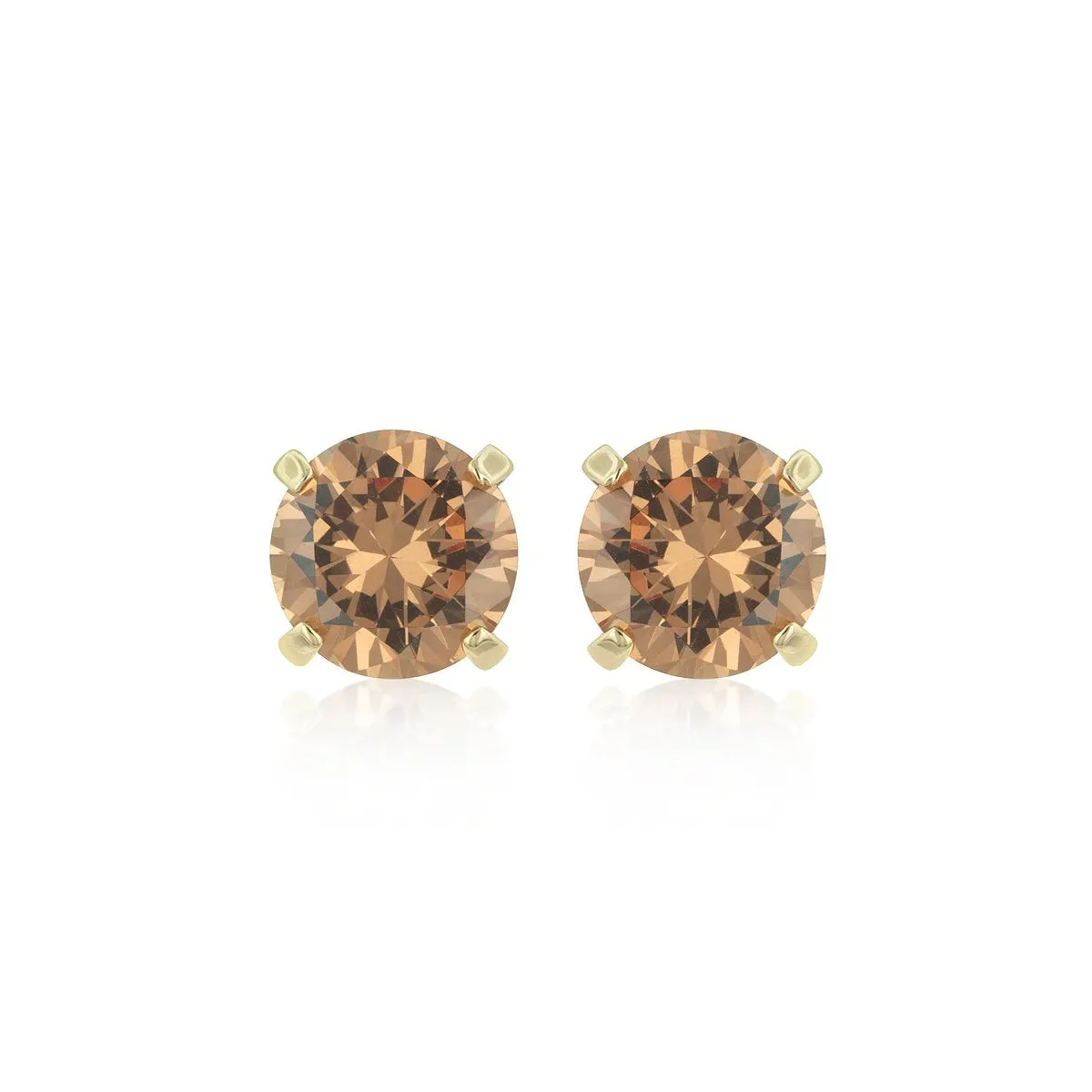 14k Yellow Gold Plated 3 Carat Round Created Champagne Sapphire Stud Earrings