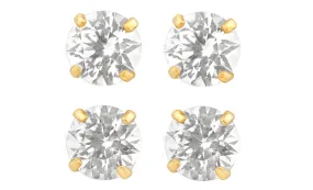 18k Yellow Gold Plated 1Ct Round White Sapphire Set Of Two Stud Earrings