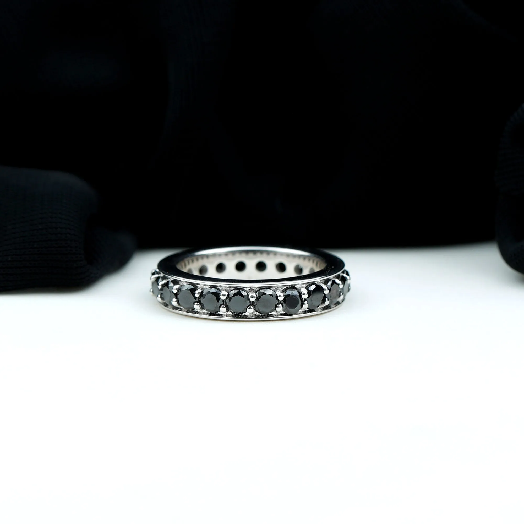 2.25 CT Black Spinel Eternity Band Ring