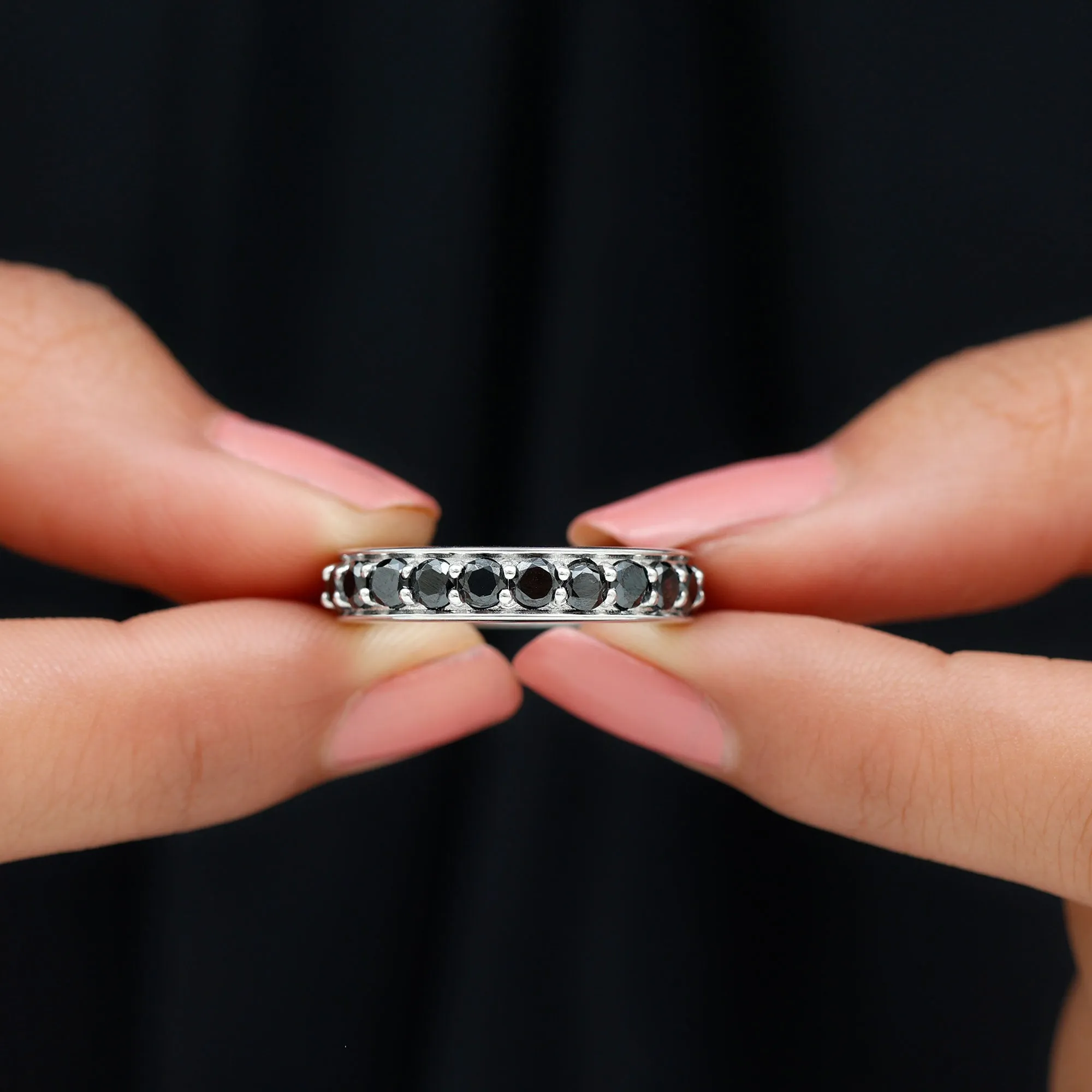 2.25 CT Black Spinel Eternity Band Ring