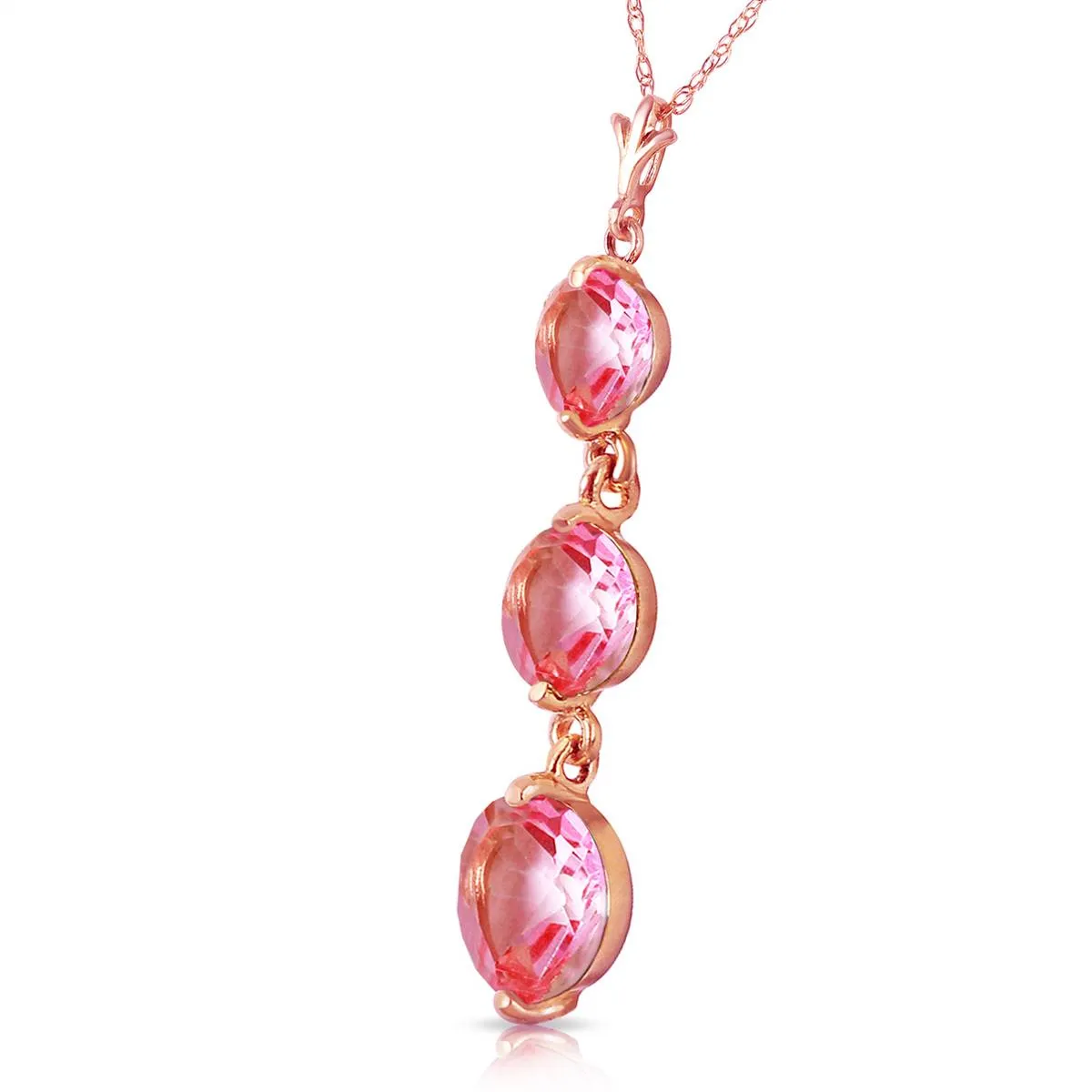 3.6 Carat 14K Solid Rose Gold Necklace Natural Pink Topaz