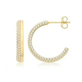 9ct Yellow Gold Half Hoop Earrings with Zirconia Stones ER1198