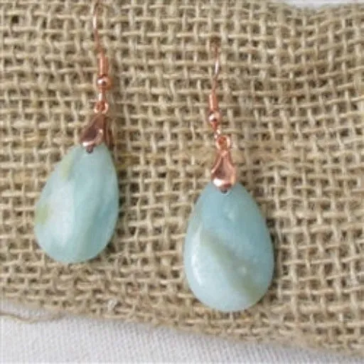 Aqua Gemstone Teardrop & Copper Drop Earrings