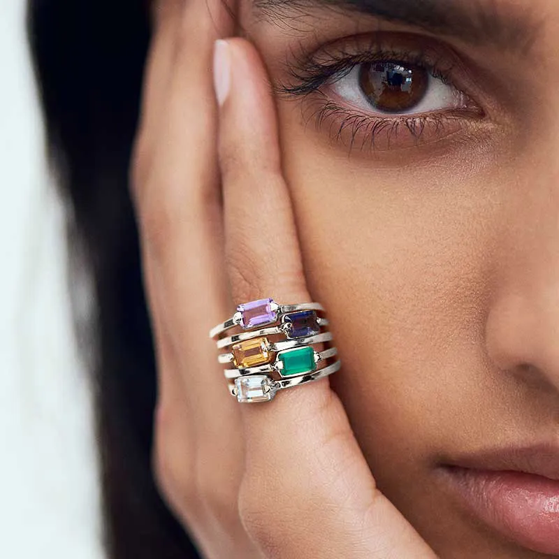Baguette Ring, White Topaz, Silver