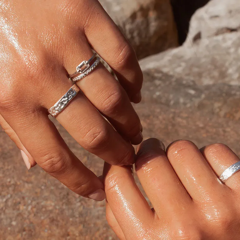 Baguette Ring, White Topaz, Silver