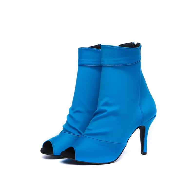 Blue Open Toe High Heels Dance Shoes Boots
