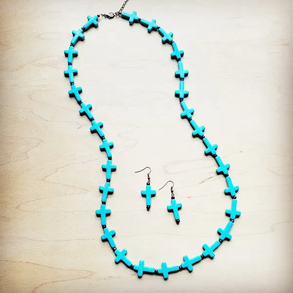 Blue Turquoise Cross Earrings - The Jewelry Junkie