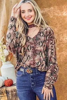 Blue Zone Planet |  And The Why Choker Neck Dolman Sleeve Snake Print Top
