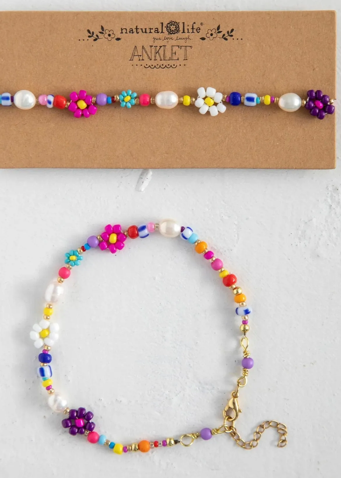 Boho Beaded Daisy and Pearl Anklet