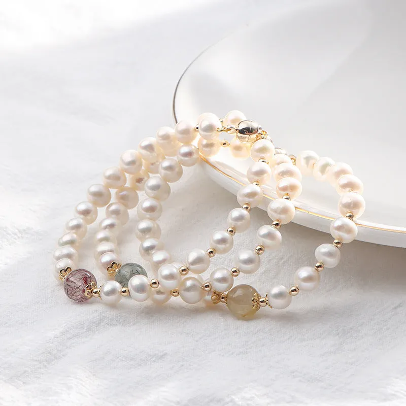 Colorful Crystal and Baroque Pearl Asymmetric Bracelet for Women from Planderful Collection
