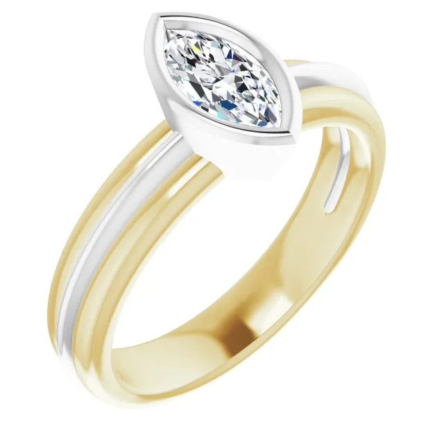 Cubic Zirconia Engagement Ring- The Aretha (Customizable Bezel-set Marquise Cut Solitaire with Grooved Band)