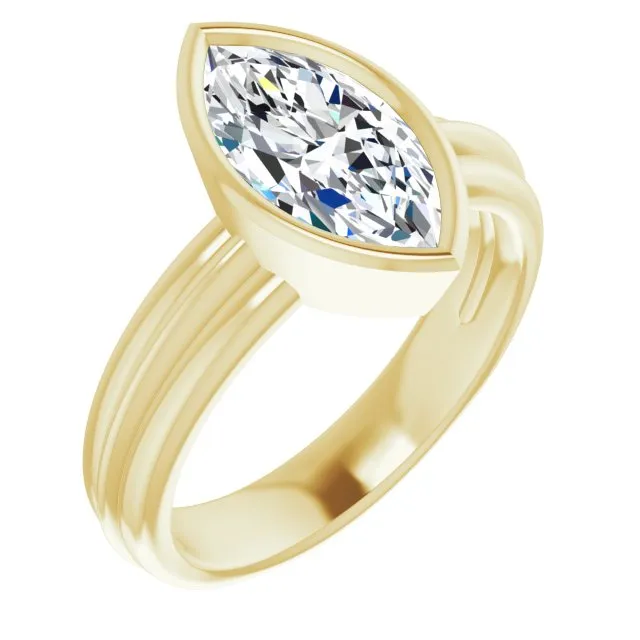 Cubic Zirconia Engagement Ring- The Aretha (Customizable Bezel-set Marquise Cut Solitaire with Grooved Band)