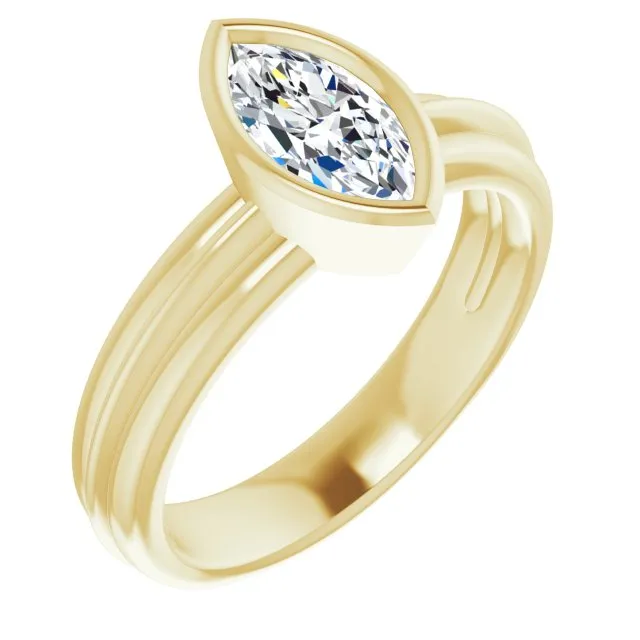 Cubic Zirconia Engagement Ring- The Aretha (Customizable Bezel-set Marquise Cut Solitaire with Grooved Band)