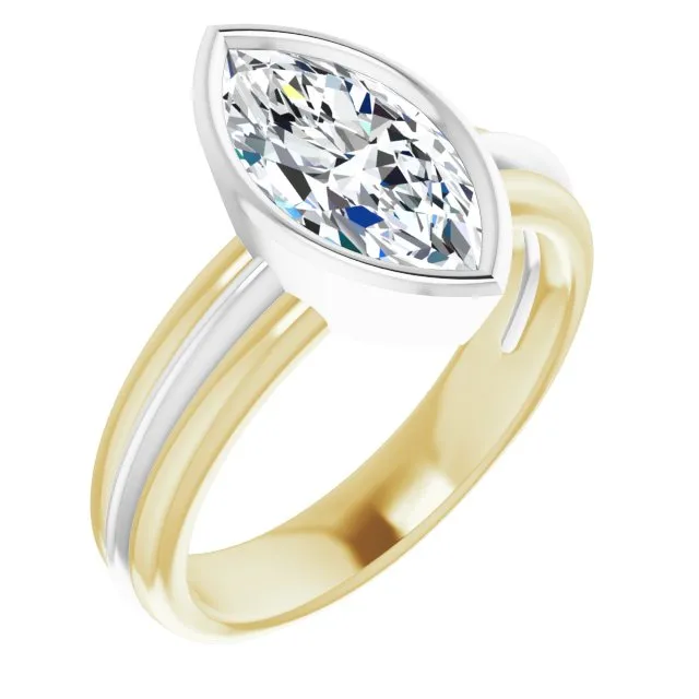 Cubic Zirconia Engagement Ring- The Aretha (Customizable Bezel-set Marquise Cut Solitaire with Grooved Band)