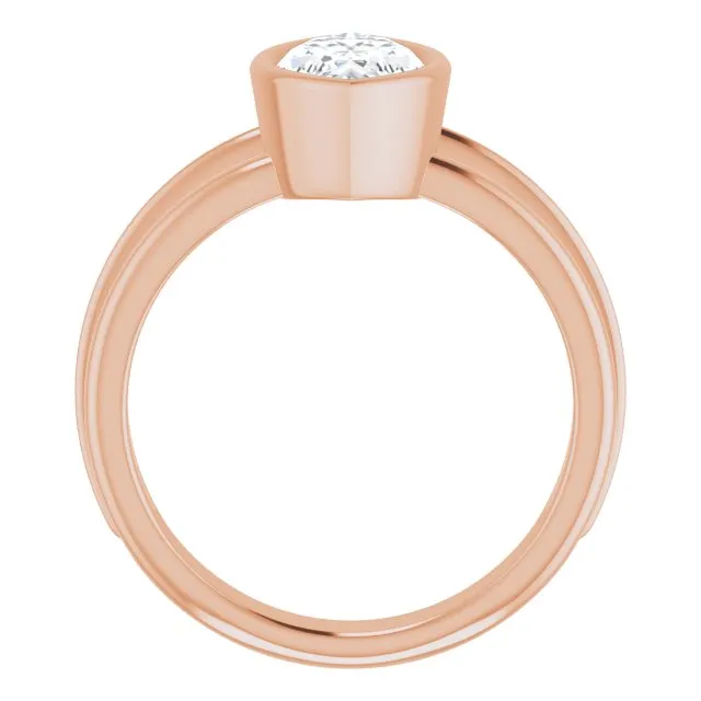 Cubic Zirconia Engagement Ring- The Aretha (Customizable Bezel-set Marquise Cut Solitaire with Grooved Band)