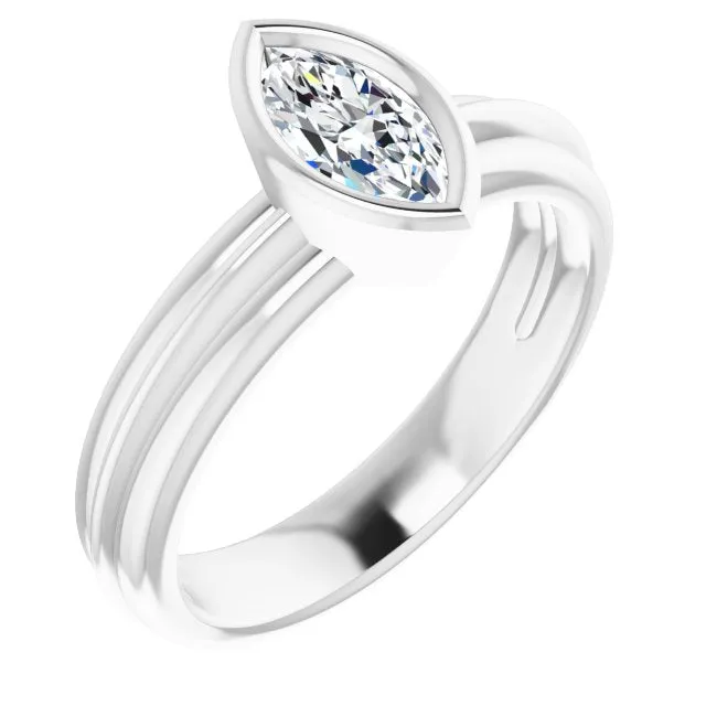 Cubic Zirconia Engagement Ring- The Aretha (Customizable Bezel-set Marquise Cut Solitaire with Grooved Band)
