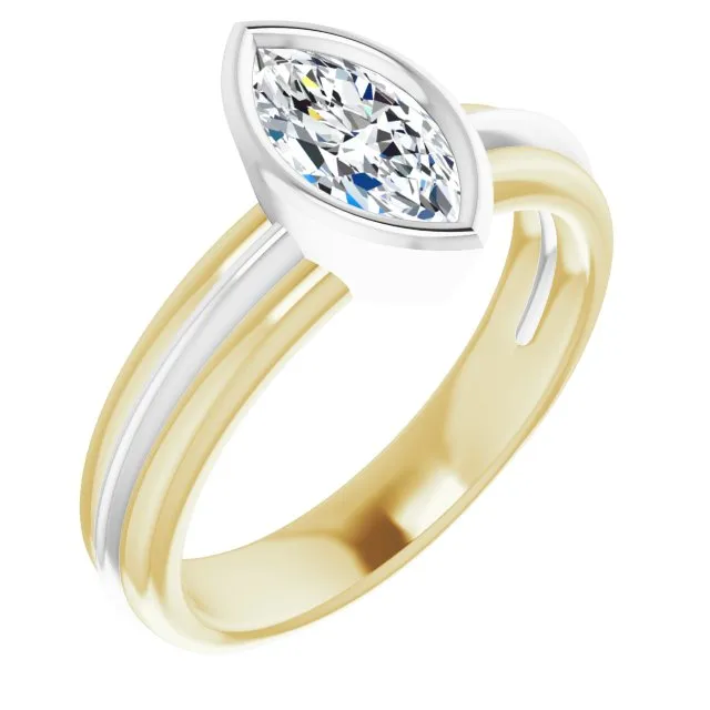 Cubic Zirconia Engagement Ring- The Aretha (Customizable Bezel-set Marquise Cut Solitaire with Grooved Band)