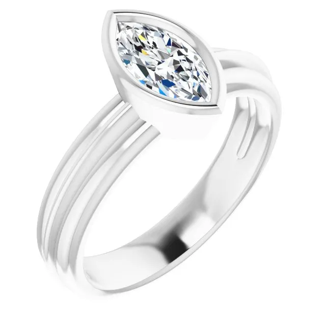 Cubic Zirconia Engagement Ring- The Aretha (Customizable Bezel-set Marquise Cut Solitaire with Grooved Band)