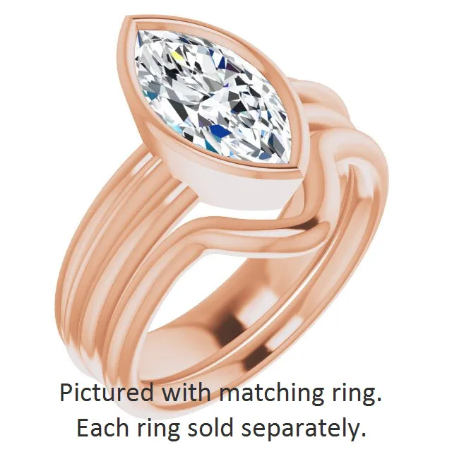 Cubic Zirconia Engagement Ring- The Aretha (Customizable Bezel-set Marquise Cut Solitaire with Grooved Band)