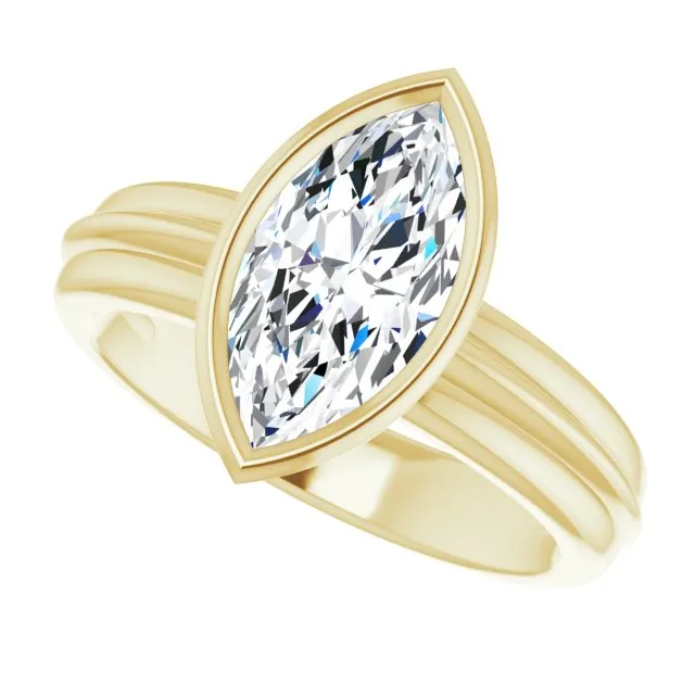 Cubic Zirconia Engagement Ring- The Aretha (Customizable Bezel-set Marquise Cut Solitaire with Grooved Band)
