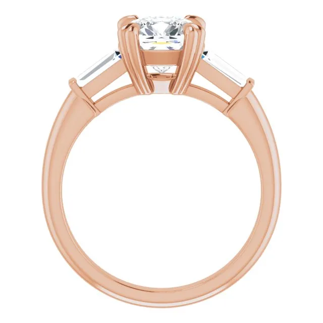 Cubic Zirconia Engagement Ring- The Betyhelena (Customizable 3-stone Cushion Cut Design with Tapered Baguettes)