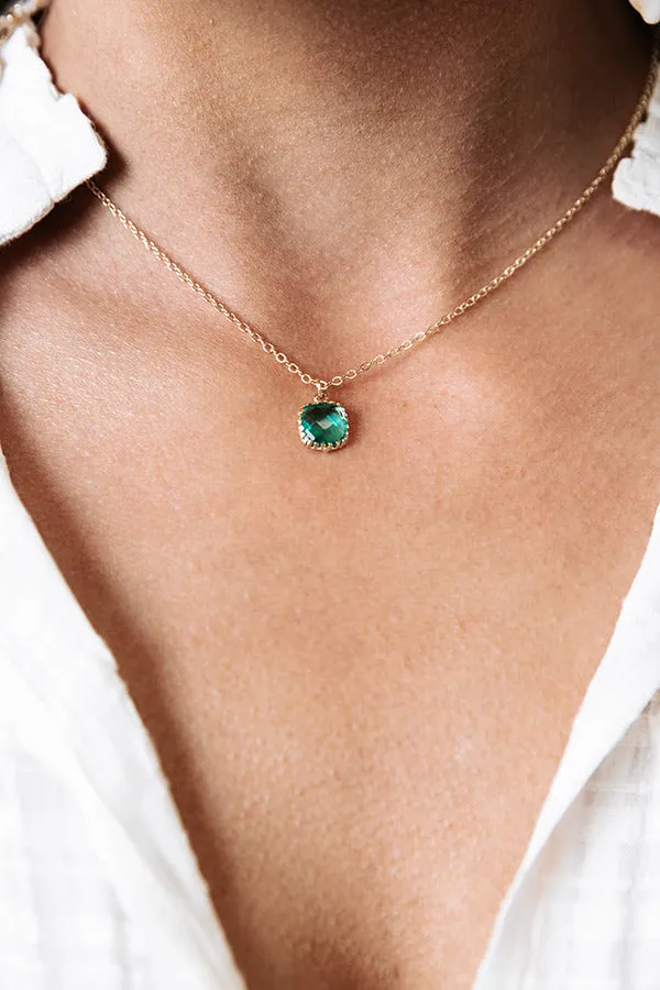 Dainty Glass Gemstone Necklace in Blue Topaz