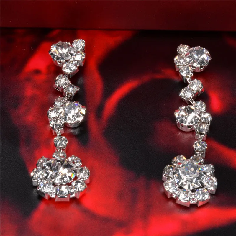 Elegant Pearl Shining Crystal 18K Silver Plated Austrian Crystal Bridal/Wedding Jewelry Sets For Women