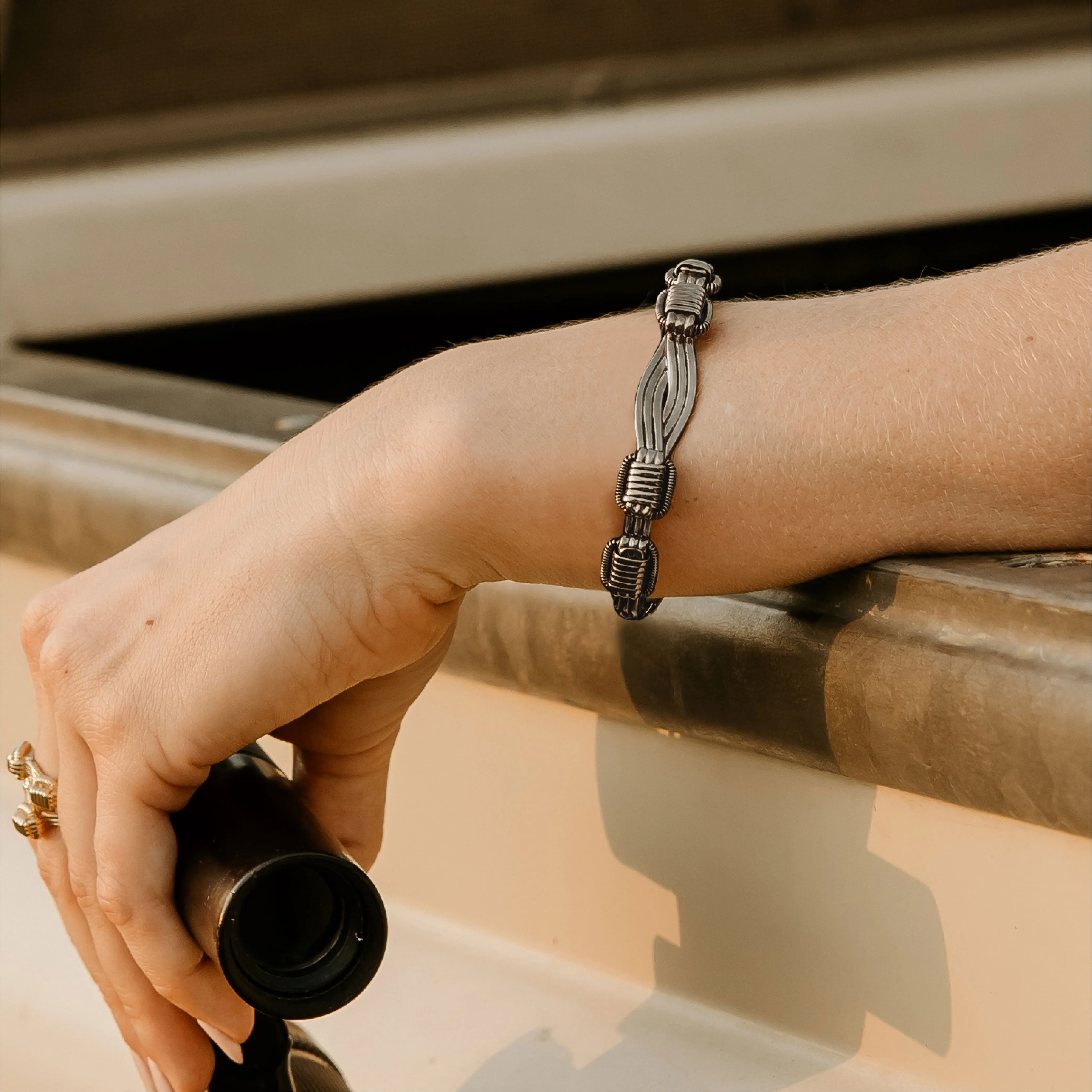 Elephant Hair Cuff Ladies in Silver with Midnight Patina