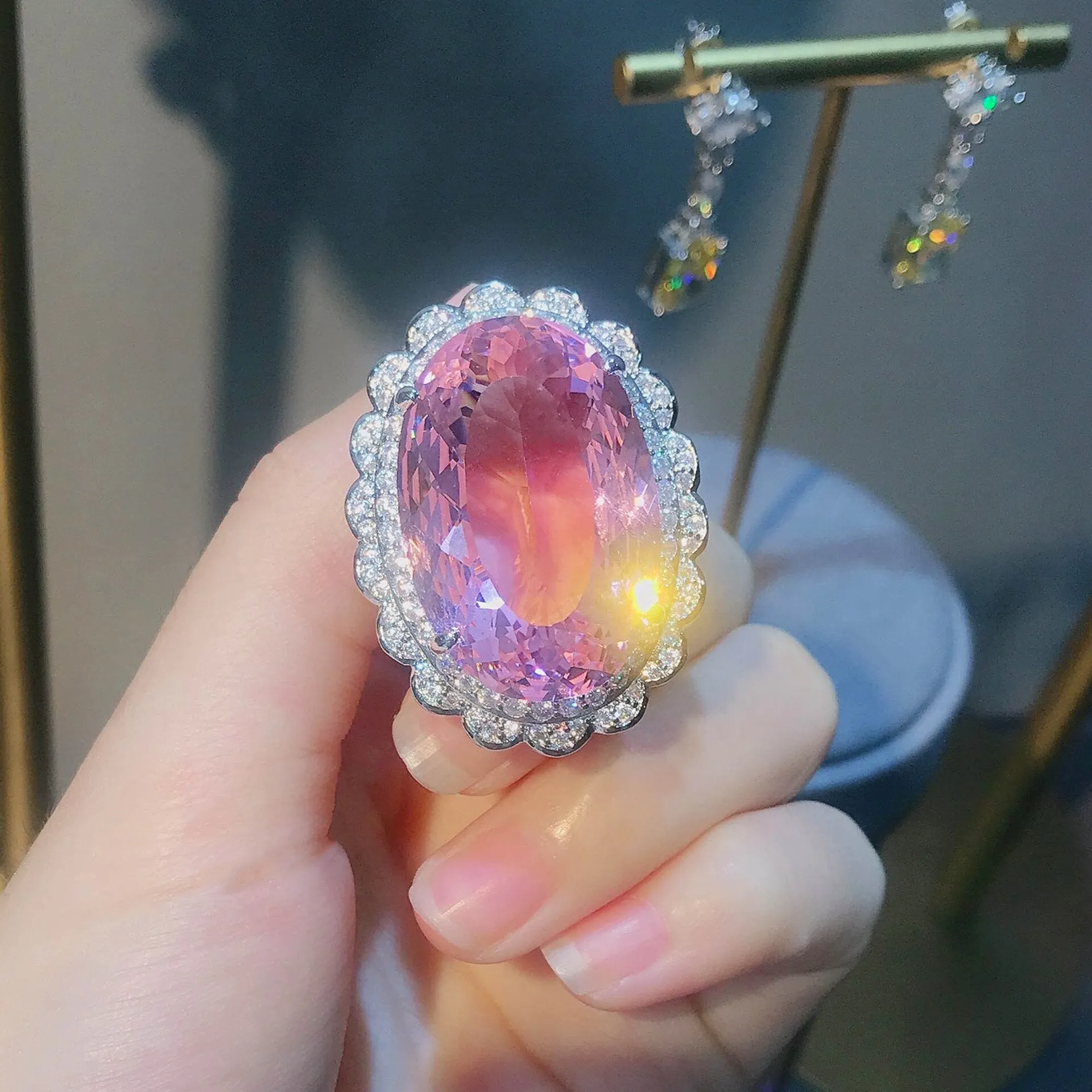 Exaggerated 6 Carat Egg Shape Pink CZ Gemstone