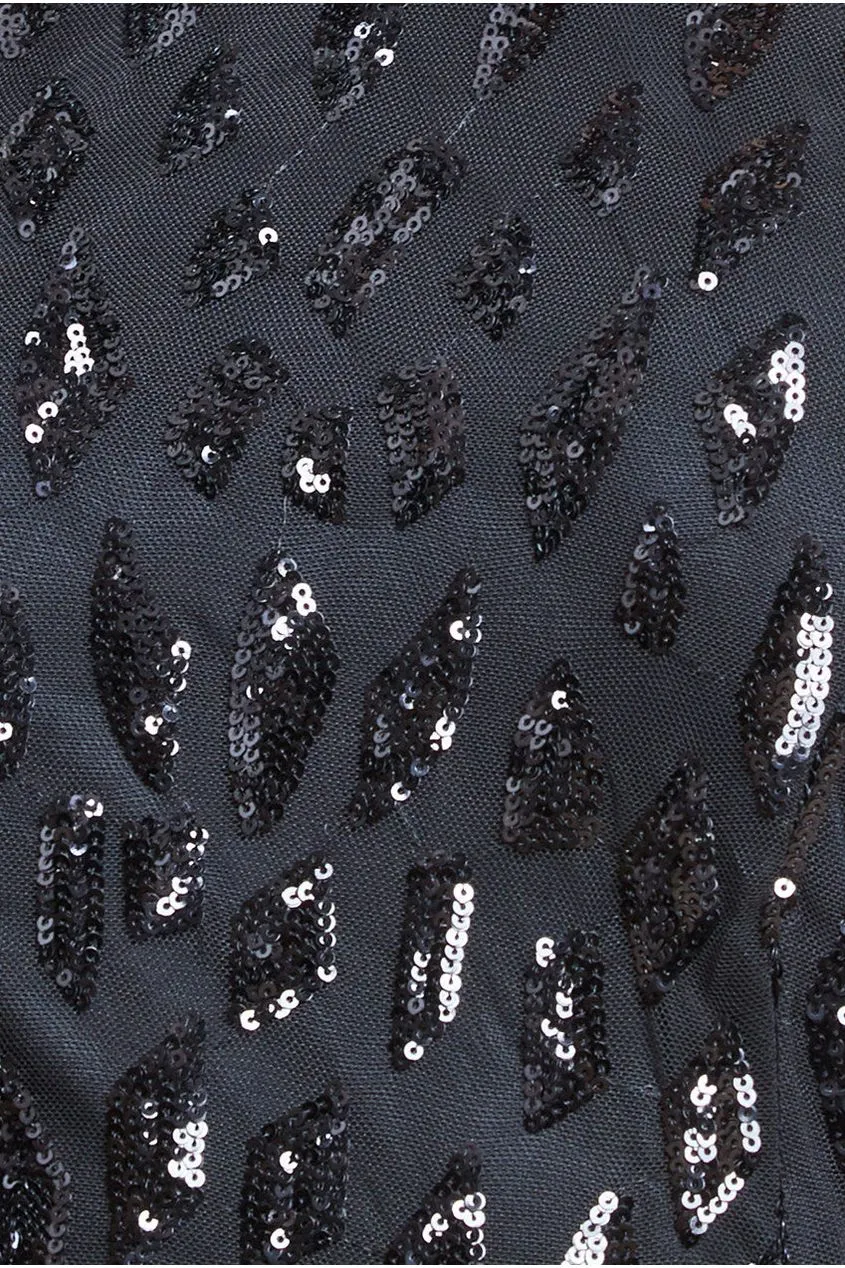 Goddiva Ombre Sequin Halter Maxi With Thigh Split - Black